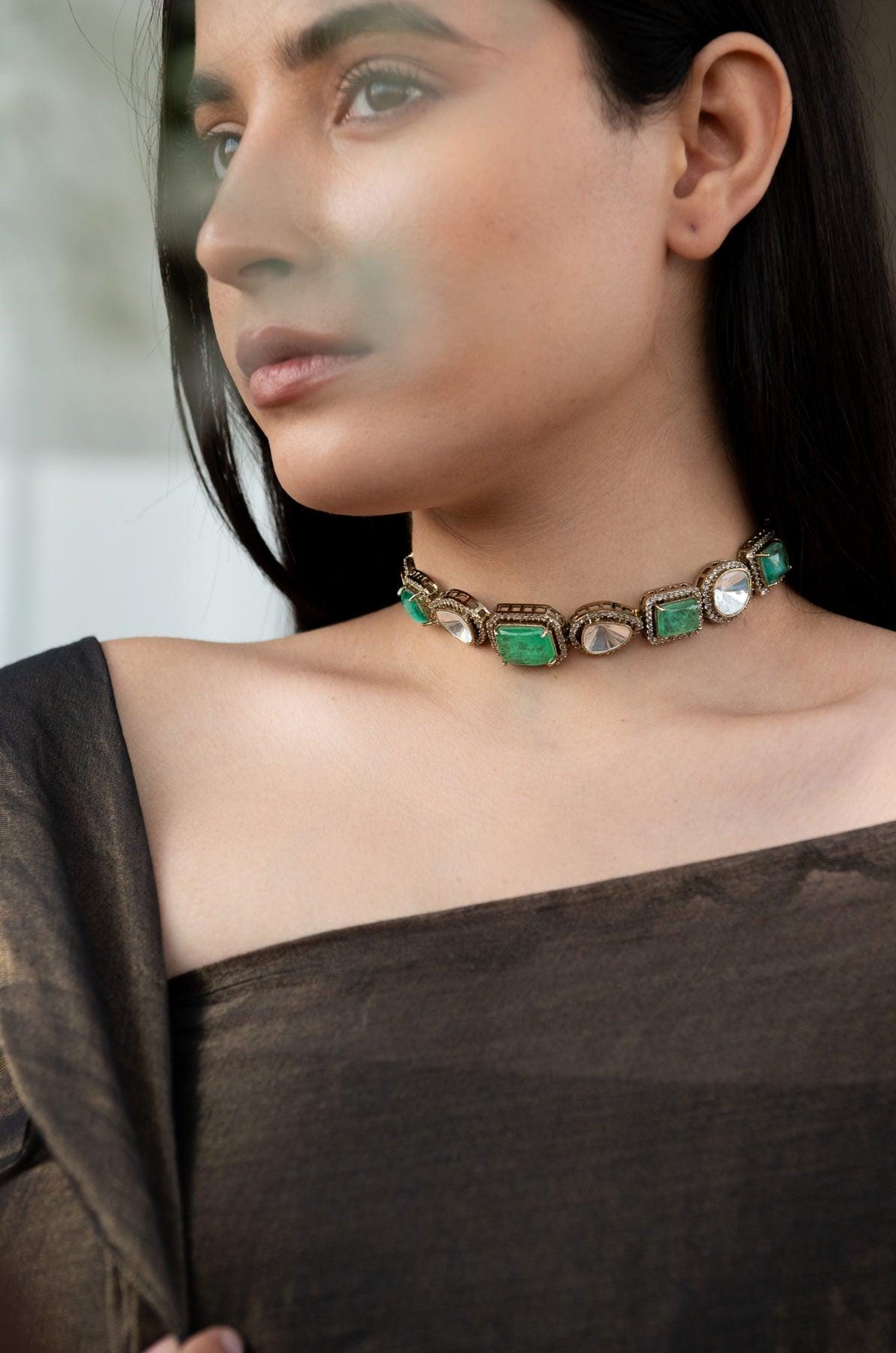 Mint Victorian Necklace Choker  Artificial Jewelry Necklace Indian Jewelry Bollywood Indian necklace Pakistani Jewelry Green Choker