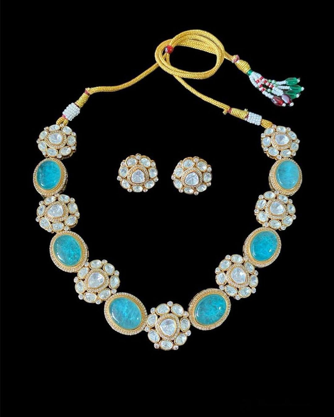 Beautiful Gold Indian Wedding Guest Artificial Jewelry Set/ Kundan Green Necklace Set/ Traditional Jewelry Set/Indian Jewelry